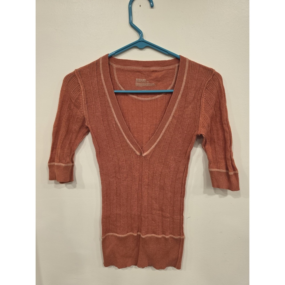 Y2K Mossimo Rust Orange Ribbed Knit V Neck XS Grunge Twilight Bella Swan Style